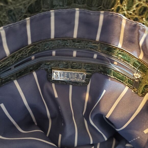 Steven By Steve Madden Green Faux Snakeskin Large Shoulder Bag Tote w/Silver - Picture 8 of 10